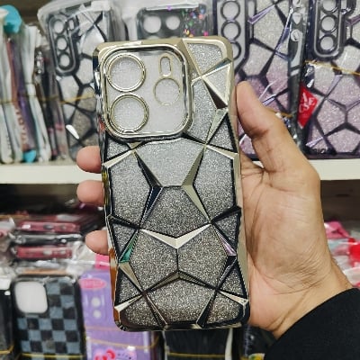 Picture of Glitter Case Compatible for Xiaomi Redmi Note 14 4G Luxury Electroplated 3D Cube, Diamond Bling Shiny Soft TPU Clear Shockproof Case Women & Teen Girls Protective Phone Cove