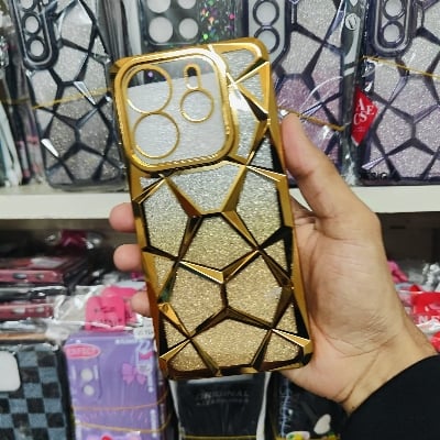 Picture of Glitter Case Compatible for Xiaomi Redmi Note 14 4G Luxury Electroplated 3D Cube, Diamond Bling Shiny Soft TPU Clear Shockproof Case Women & Teen Girls Protective Phone Cove