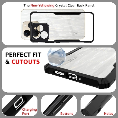 Picture of Realme 15T (5G) Back Case Cover | Camera Protection Shockproof Bumper-Edge | Acrylic Crystal Clear 360 Degree Protection TPU+PC | Transparent Eagle Back Case Cover (Black)