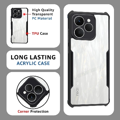 Picture of Realme 15T (5G) Back Case Cover | Camera Protection Shockproof Bumper-Edge | Acrylic Crystal Clear 360 Degree Protection TPU+PC | Transparent Eagle Back Case Cover (Black)