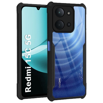 Picture of TheGiftKart Shockproof Crystal Clear Back Cover Case for Mi Redmi 15C 5G | 360 Degree Protection | Protective Design | Transparent Back Cover Case for Redmi 15C 5G (PC & TPU, Black Bumper)