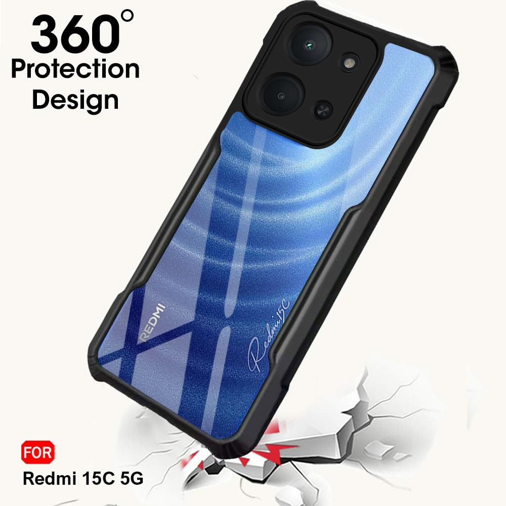 Picture of TheGiftKart Shockproof Crystal Clear Back Cover Case for Mi Redmi 15C 5G | 360 Degree Protection | Protective Design | Transparent Back Cover Case for Redmi 15C 5G (PC & TPU, Black Bumper)