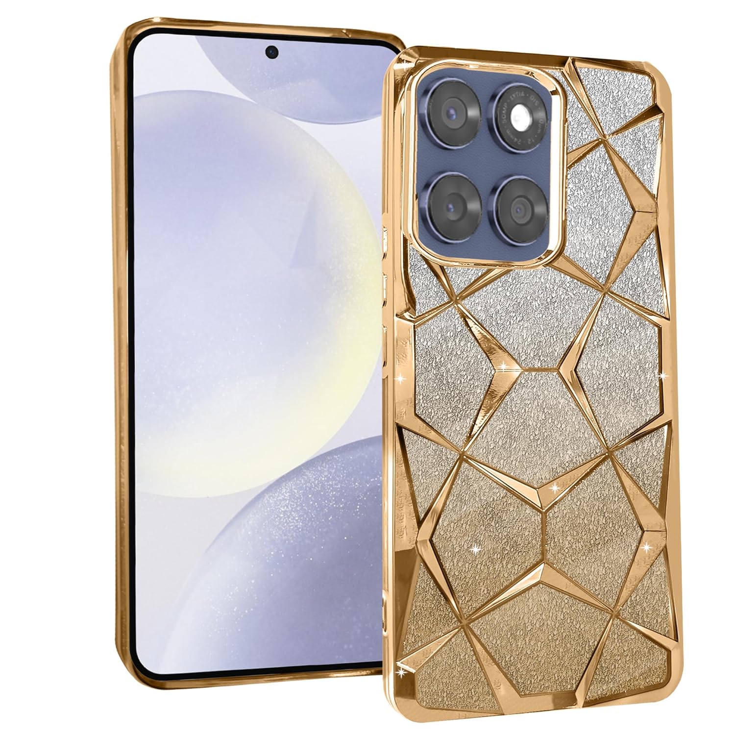 Picture of Glitter Geometric Case for Motorola G86 Power/G86 Electroplated 3D Cube Diamond Bling Shiny Shockproof Stylish Design Slim Protective Back Cover for Girls & Women