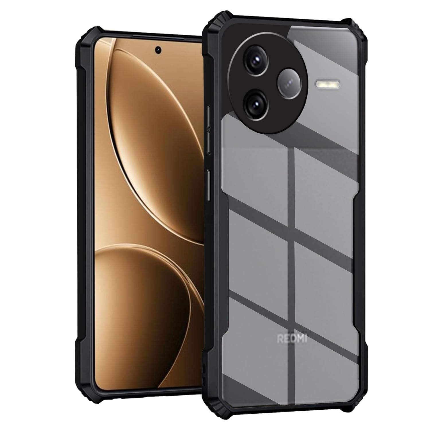 Picture of ack Cover Case for Redmi K80 5G | 360 Degree Protection | Transparent Back Cover Case for Redmi K80 5G (PC & TPU, Black Bumper)