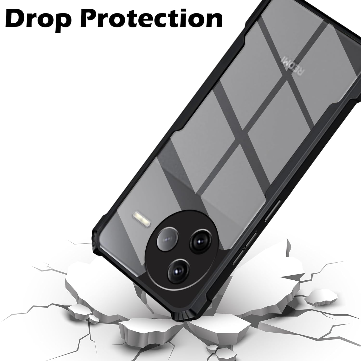 Picture of ack Cover Case for Redmi K80 5G | 360 Degree Protection | Transparent Back Cover Case for Redmi K80 5G (PC & TPU, Black Bumper)