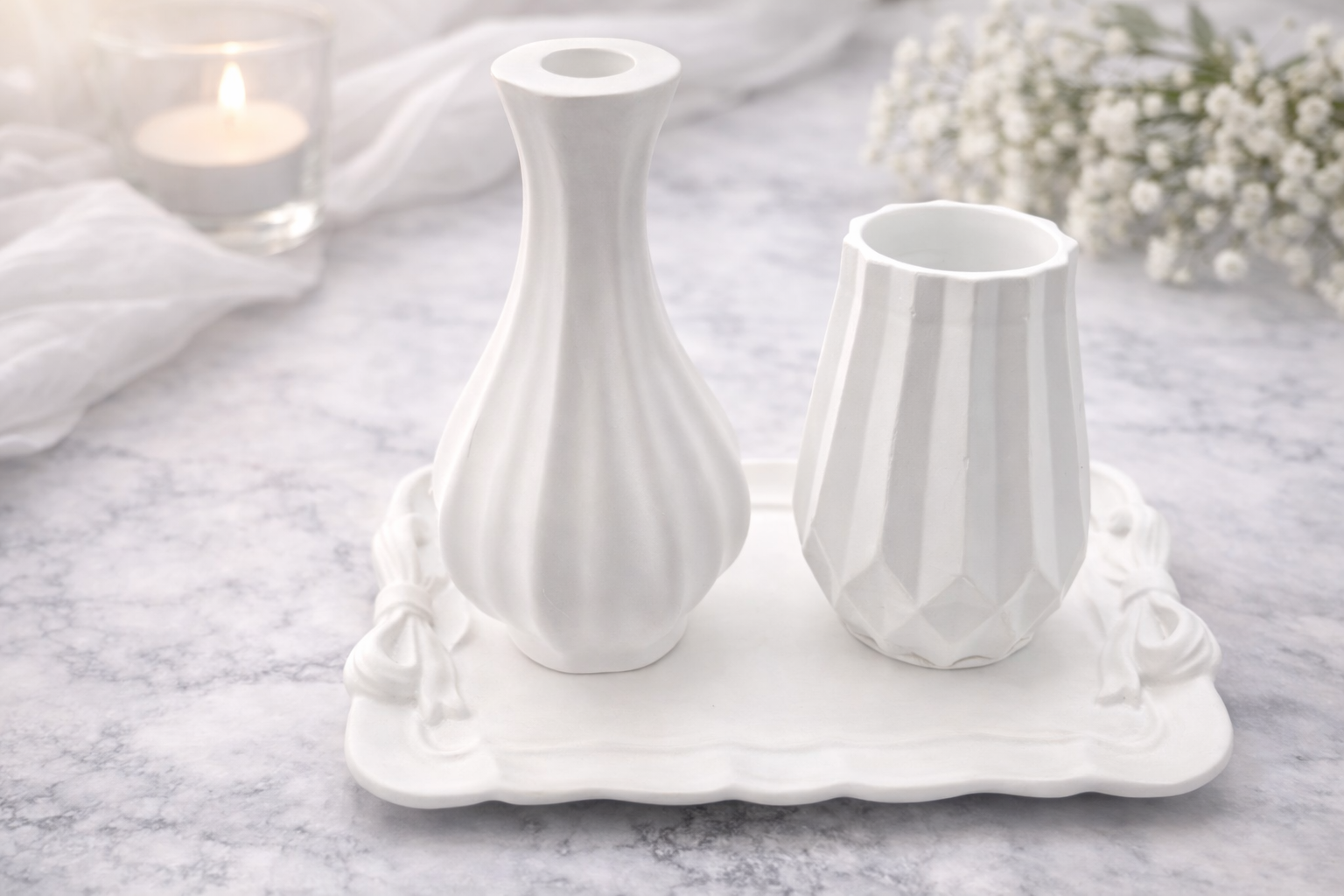 Picture of Ribbed round turbine vase mini for home and living room decoration combo(set of 2 vase and a tray)