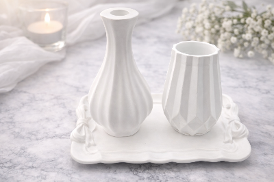 Picture of Ribbed round turbine vase mini for home and living room decoration combo(set of 2 vase and a tray)