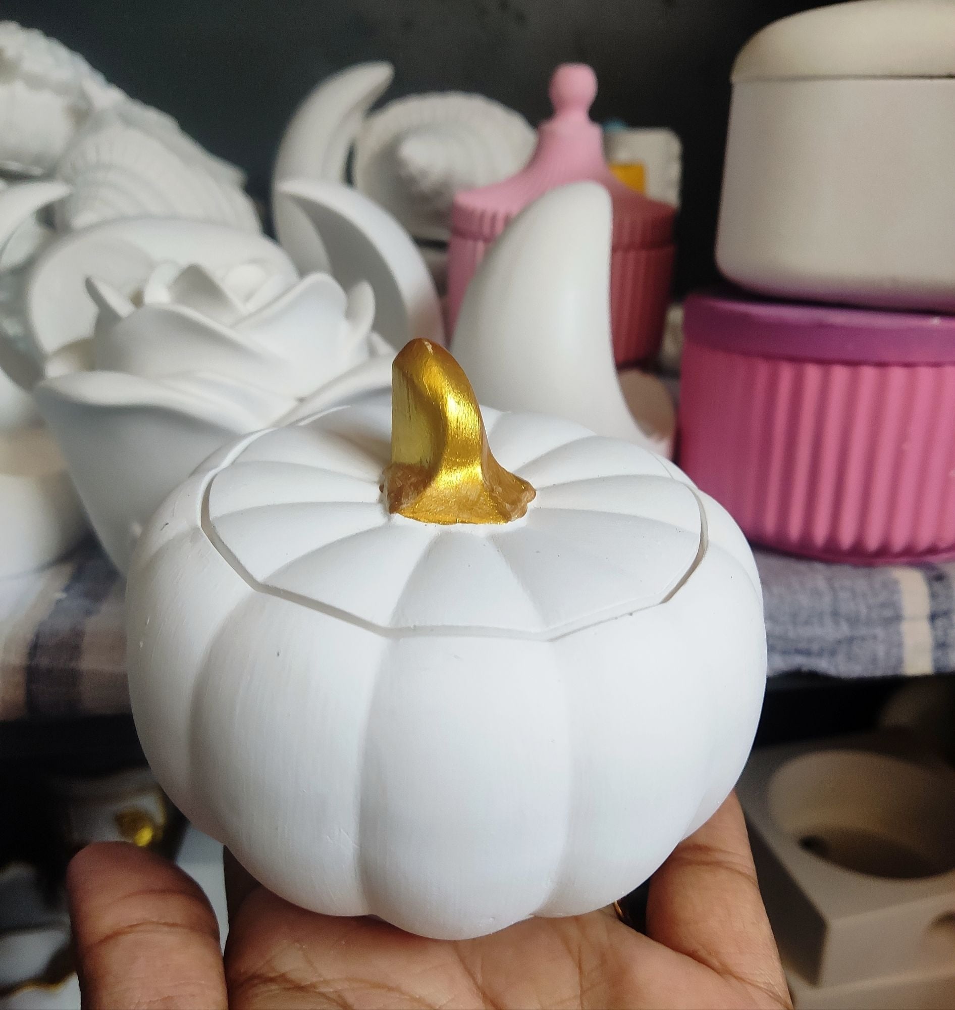 Picture of Home decorative concrete made pumpkin/jewellery box/candle holder /home decor/gift item/office table decor/living room decor. good looking showpiece