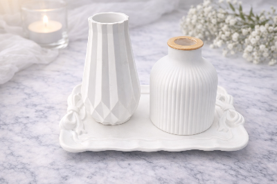 Picture of Ribbed round turbine vase mini for home and living room decoration combo(set of 2 vase and a tray)