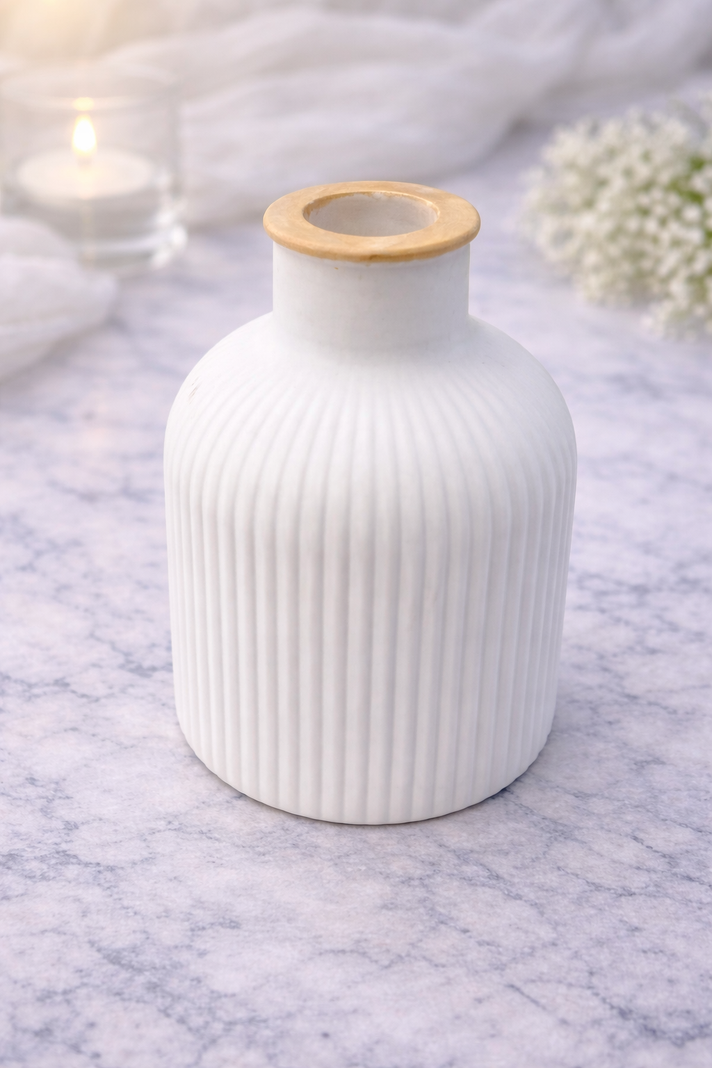 Picture of Ribbed round turbine vase mini for home and living room decoration combo(set of 2 vase and a tray)