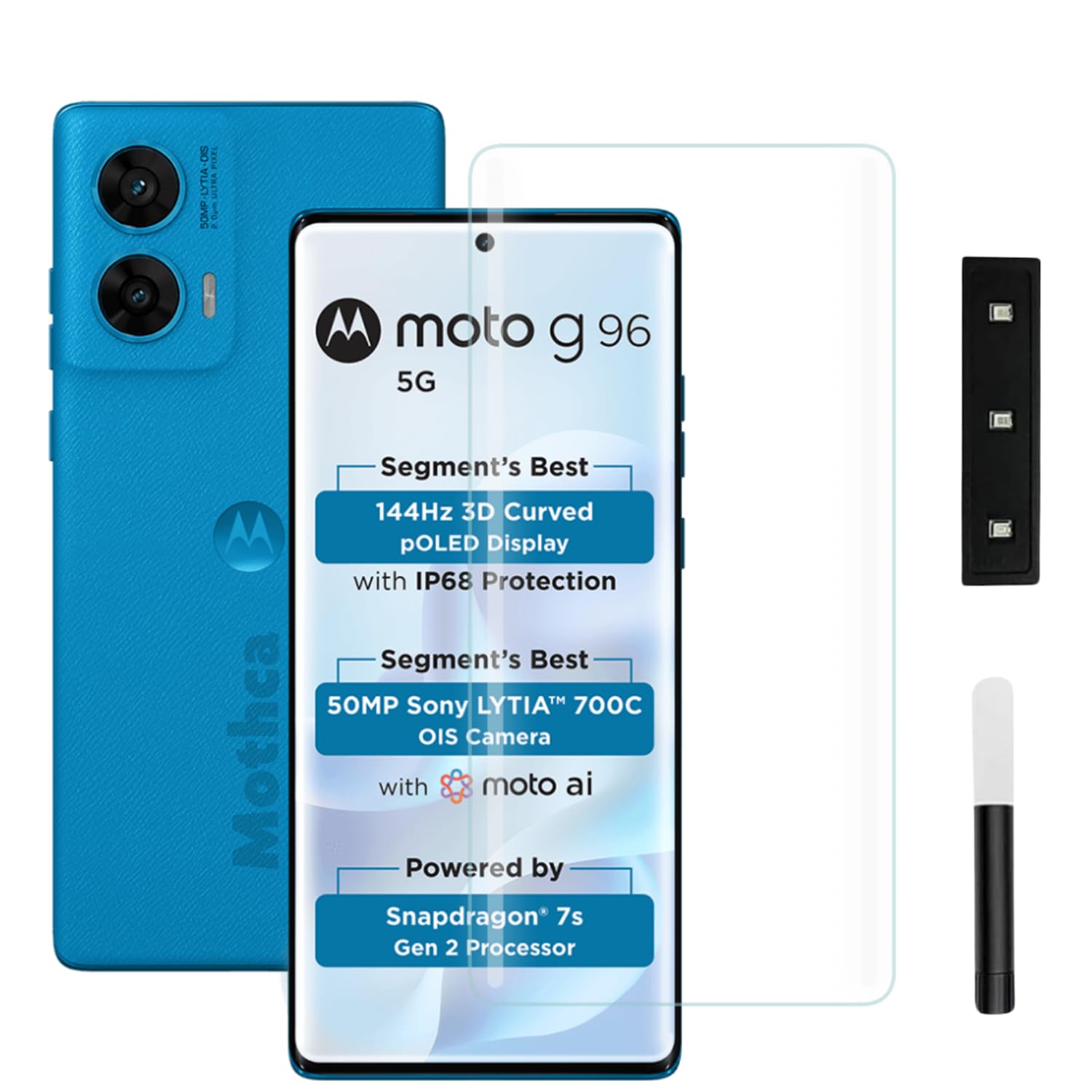 Picture of Premium Curved UV Tempered Glass For Moto G96 5G Cellphone (Transparent, Pack Of 1) Advanced Border Less Full Screen Coverage UV Screen Protector Guard With Installation Kit
