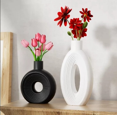 Picture of Designer Hollow Unique White Cement Tube/vase/pen holder/tree/plant indoor or outdoor home decor