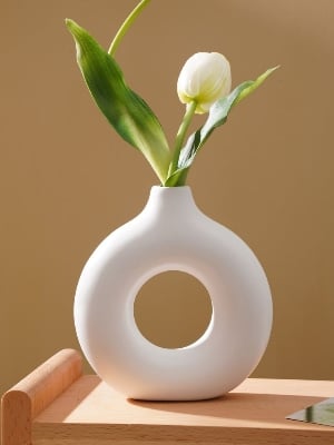 Picture of Round Hollow Donut Vase Dry Flowers Pot Arts Decoration for Living Room ,Office, Home