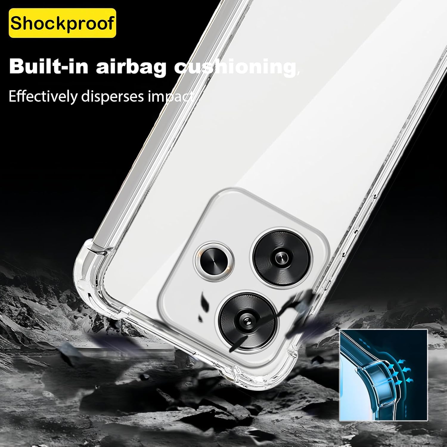 Picture of Case for Poco F6 / Redmi Turbo 3 Clear TPU Four Corners Military-Grade Protection Cover Transparent Soft funda