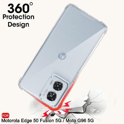 Picture of TheGiftKart Crystal Clear Back Cover Case for Motorola Edge 50 Fusion 5G / Moto G96 5G | 360 Degree Protection | Shock Proof Design | Transparent Back Cover Case (PC & TPU, Transparent Bumper)