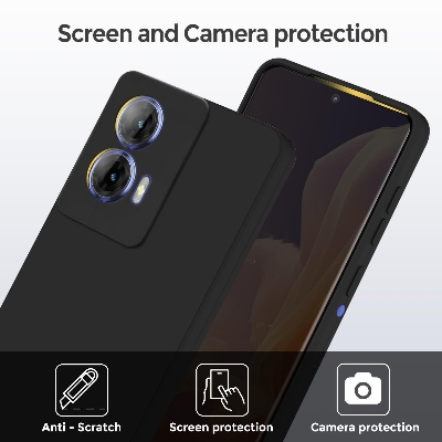 Picture of Silicone Back Cover Case for Motorola Edge 50 Fusion 5G / Moto G85 5G / Moto G96 5G | Soft Micro-Fibre Lining Inside | Camera Protection Bump | Shockproof Back Cover Case for Moto G96 5G (Black)