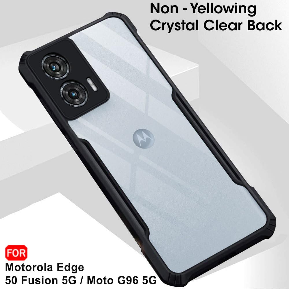 Picture of TheGiftKart Shockproof Crystal Clear Back Cover Case for Motorola Moto Edge 50 Fusion 5G / Moto G96 5G | 360 Degree Protection | Protective Design | Transparent Back Cover (PC & TPU, Black Bumper)