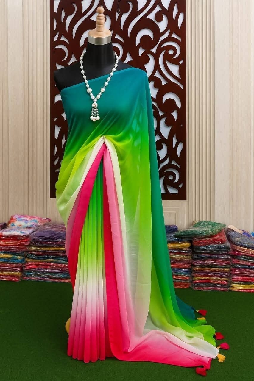 Picture of Trendy and Fashionable Georgette Digital Printed Rainbow Saree . saree with unstitched Blouse pcs for women 12 hat