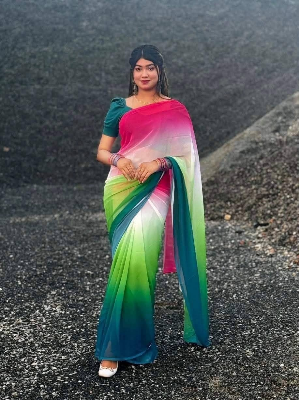 Picture of Trendy and Fashionable Georgette Digital Printed Rainbow Saree . saree with unstitched Blouse pcs for women 12 hat