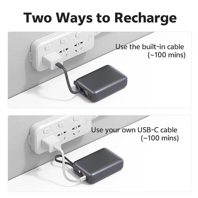 Picture of QCY 20000mAh Powerbank 45W Fast Charging with Built-in USB-C Cable -Black
