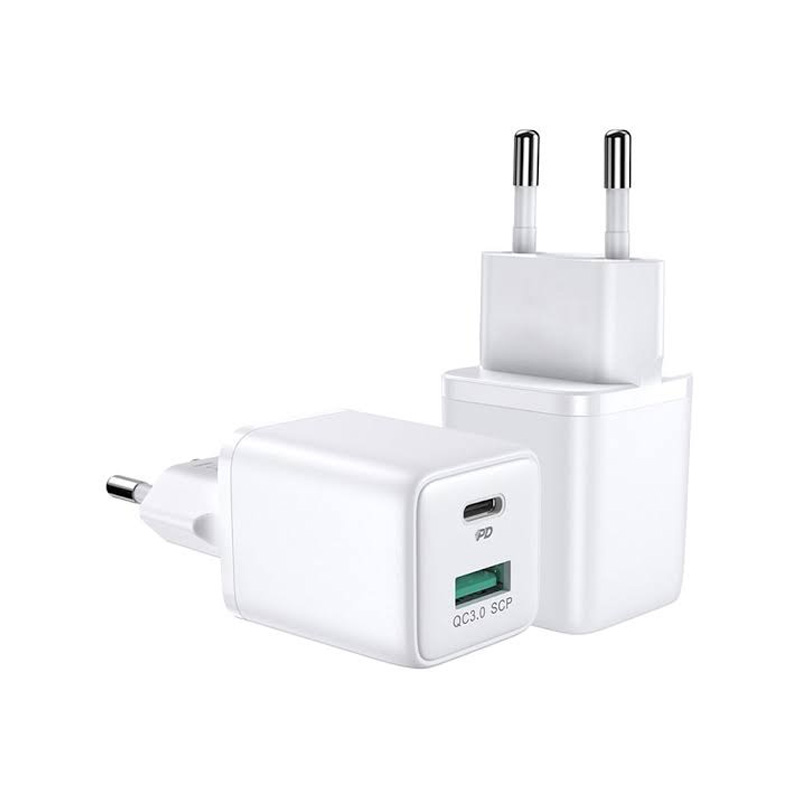 Picture of JOYROOM L-QP303 CN 30W PD+QC3.0 Mini Intelligent Dual Port Fast Charger-White -White