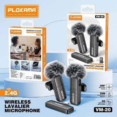Picture of PLOKAMA VM20 Mic Wireless Clip-on Microphone Lavalier HP Plug & Play Dual Mic