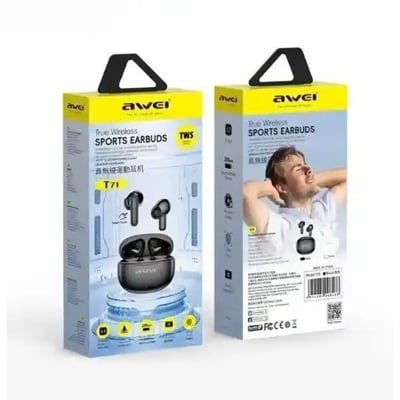 Picture of Awei T71 TWS Sports Wireless Bluetooth Earbuds IPX4 Waterproof with Charging Case Smart Touch Low Latancy Game Earphone -Black