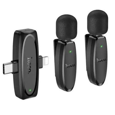 Picture of Hoco L15 Type C & Lightning Dual Mic Lavalier Wireless Microphone Black -Black