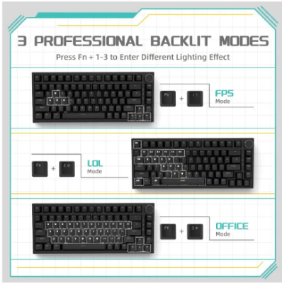 Picture of Ajazz AK820 75% Gasket-mounted Wired Mechanical Keyboard (Black As-red switch) Black