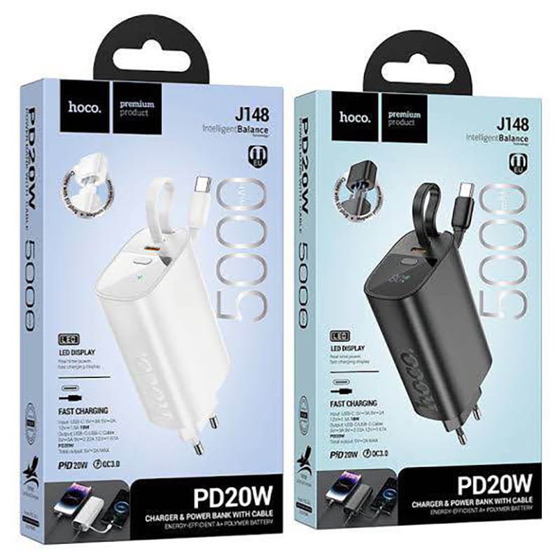 Picture of HOCO J148 Handy 5000 mAh PD20W Power Bank Adapter with Cable -Black