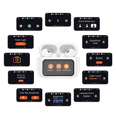 Picture of HOCO EW72 Lite Wireless Touch Screen Bluetooth Headset LED Power Display In Ear Sport Game Headphones with Charging -White