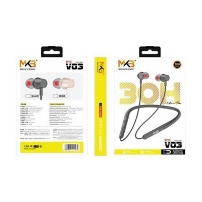 Picture of MKB V03 Magnetic Waterproof ENC Wireless Neckband -Black