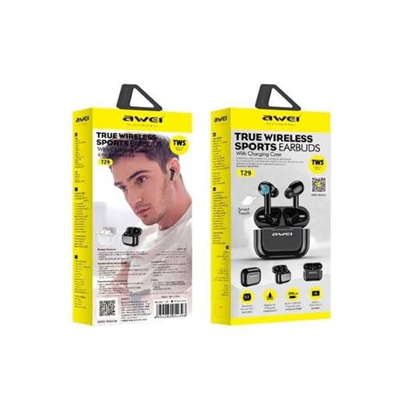 Picture of Awei T29 True TWS Bluetooth Smart Touch Sports Dual Earbuds With Charging Case Black -Black