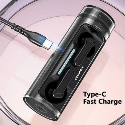 Picture of Awei T77 TWS Wireless Earphone Double Mic ENC Bluetooth 5.3 with Rotating Charging Case Noise Cancelling Earbuds -Black