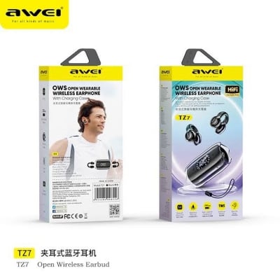 Picture of AWEI TZ7 Wireless Earbuds Headphones Digital Bluetooth HIFI LED Clip-on Sport AU -Black