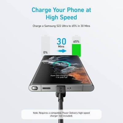 Picture of Anker 322 USB-A to USB-C Nylon Braided Charging Cable 3ft -Black