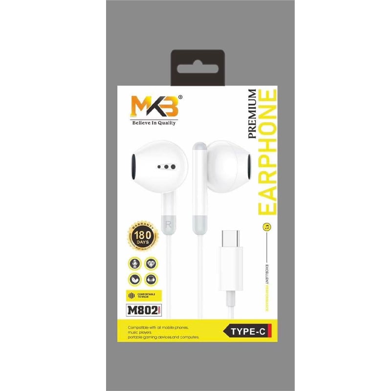 Picture of MKB M802 primium Earphone Type c All phone support -White