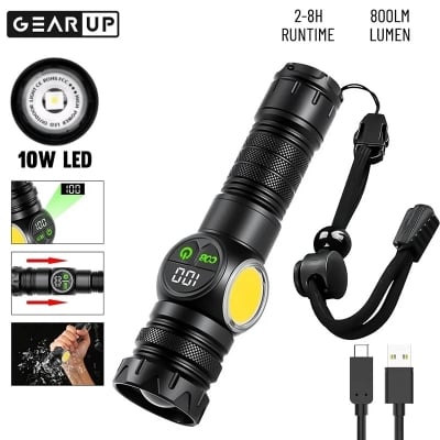 Picture of GearUP K60 Outdoor Flashlight Telescopic Zoom 10W COB+LED 800 Lumens Torchlight - Black