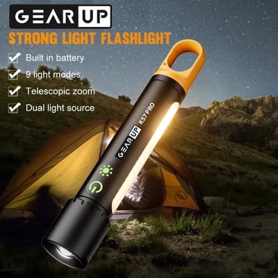 Picture of GearUP K57 Pro Rechargeable High Power Flashlight + Large COB Light - Black