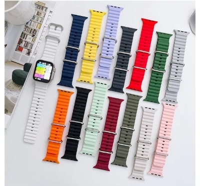 Picture of Black Color Ocean Band Compatible with for Apple Watch Band 42mm 44mm 45mm 49mm for Women Men, Adjustable Loop Silicone Waterproof Sport Strap for iWatch Series Ultra/8/7/6/5/4/3 ( only belt )