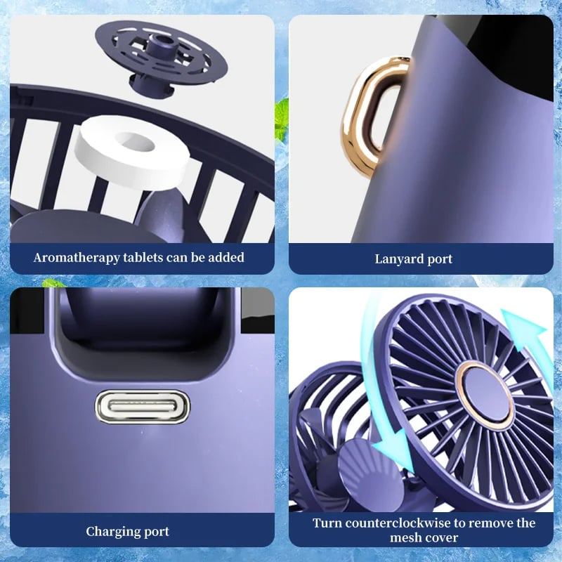 Picture of Portable USB Mini Fan 5 Speeds Adjustable Home Office School Gym Hanging Neck Fans Summer Sports Travel Picnic Cooling