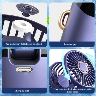 Picture of Portable USB Mini Fan 5 Speeds Adjustable Home Office School Gym Hanging Neck Fans Summer Sports Travel Picnic Cooling