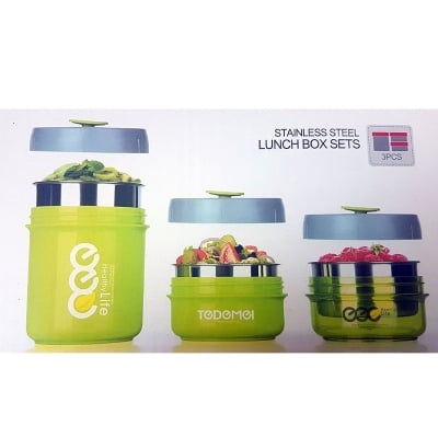 Picture of Tedemei 3-in-1 BPA-Free, Stainless Steel Insulated Vacuum Seal Leak Proof Lunch Box 860 ml (Green)