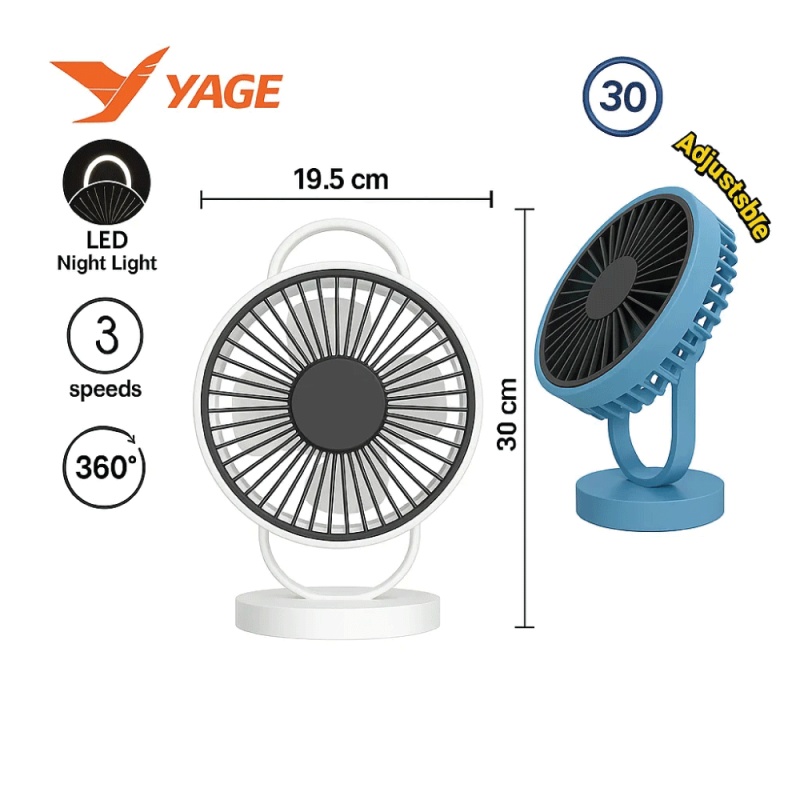 Picture of YAGE YG-7999N Rechargeable 8-Inch 360° Rotation Fan with LED Light-8 Inch