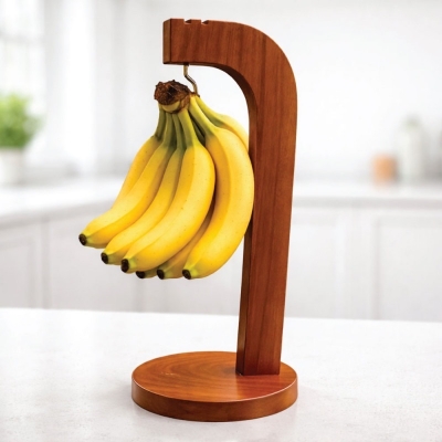 Picture of Wooden Banana Hanging Stand – Stylish Kitchen Banana Holder & Multi-Purpose Stand