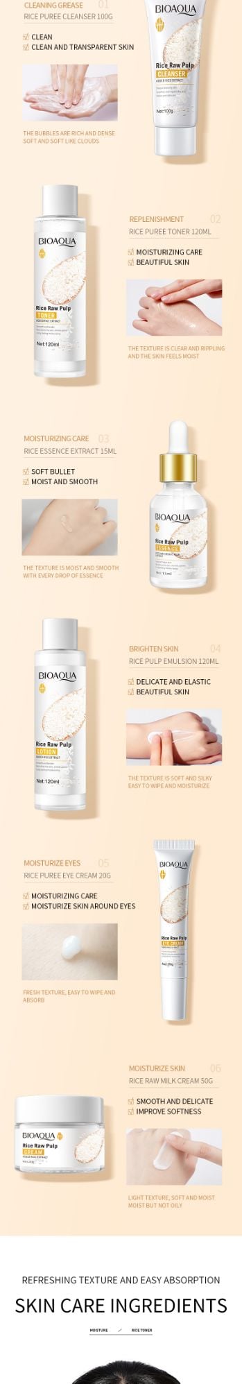 Picture of 6 in 1 Bioaqua Rice Pulp Glow Moisturizing Skin Set