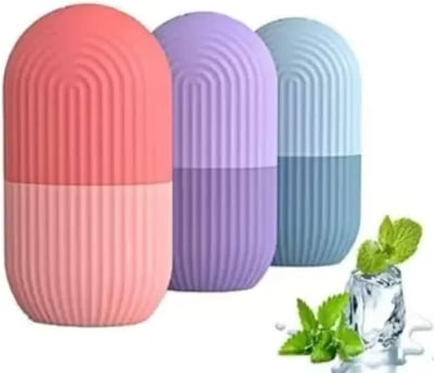 Picture of Ice Roller for Face Reusable Face Ice Roller for Face Massager Silicon Mold Contour Cube Ice Facial Ice Cube Roller for Face Neck & Body Massager (Multicolor)