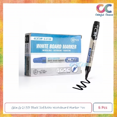 Picture of GXin G-213B Black Refillable Whiteboard Marker Pen 6 Pcs