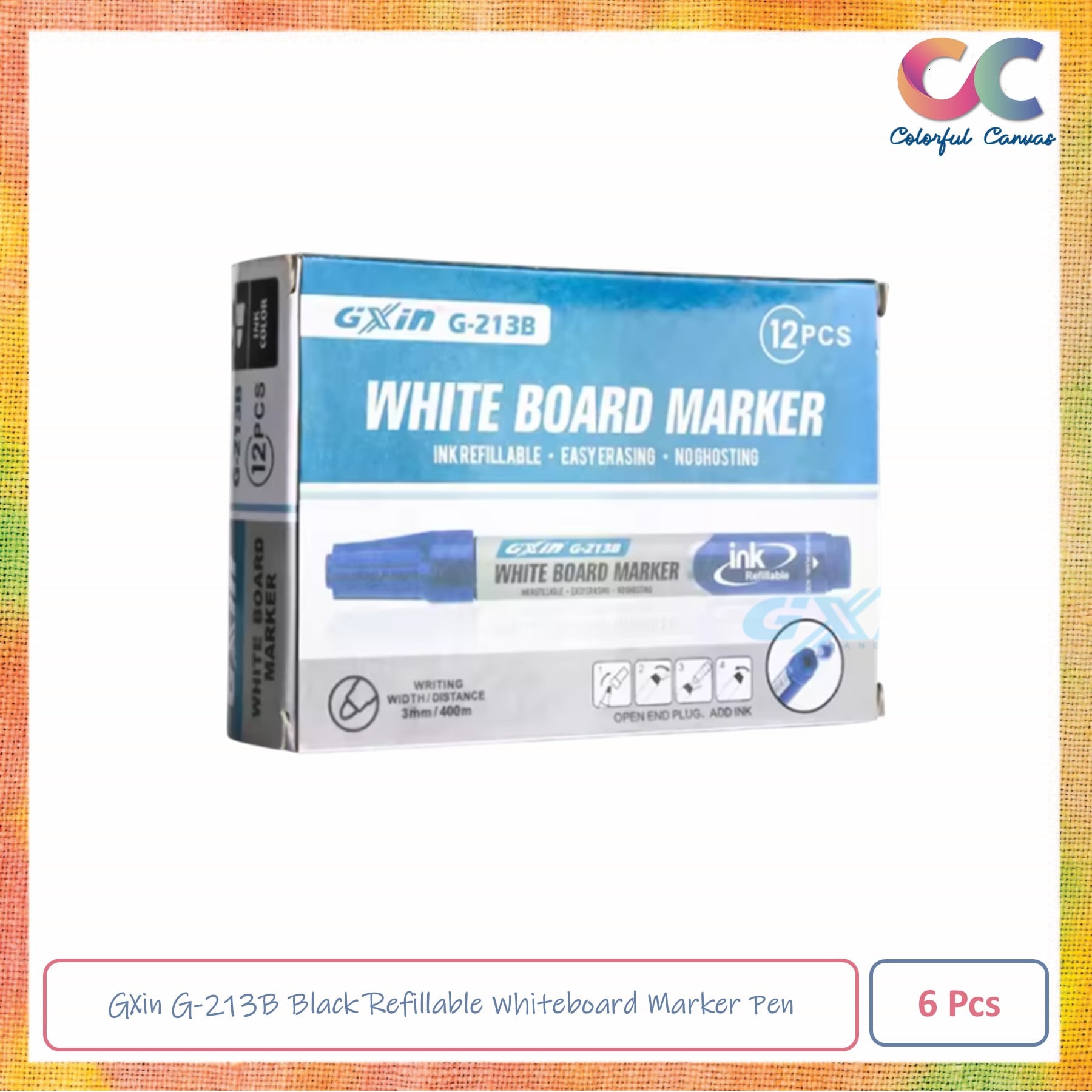 Picture of GXin G-213B Black Refillable Whiteboard Marker Pen 6 Pcs
