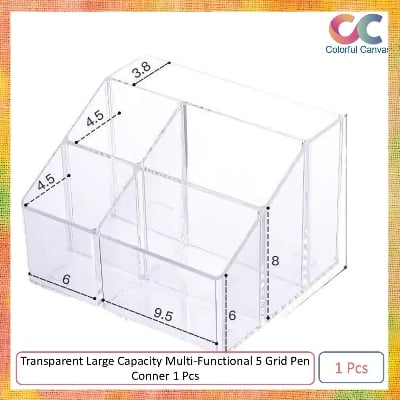 Picture of Transparent Large Capacity Multi-Functional 5 Grid Pen Conner 1 Pcs